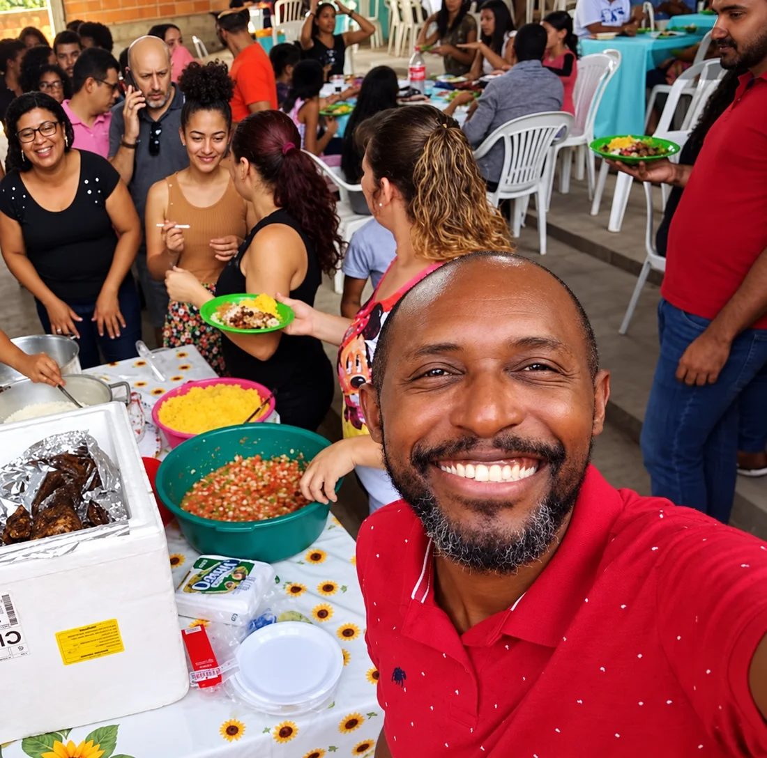 Irmãos reunidos em um momento de comunhão e refeição.
